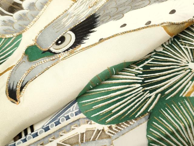 平和屋着物[]お宮参り　男の子　祝着　産着　初着　のしめ　駒刺繍　鷹　鷲　風景笠松文　金彩　逸品　DABH5293ea