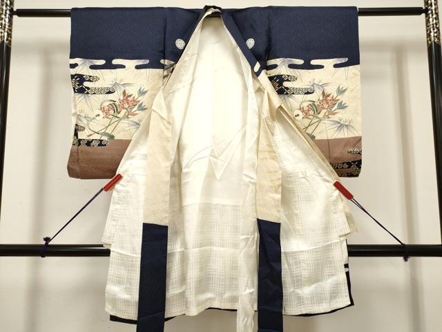 平和屋着物[]お宮参り　男の子　祝着　産着　初着　のしめ　鷹　鷲　兜　笹竹器物文　金彩　逸品　DABH5294ea