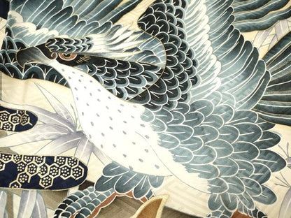 平和屋着物[]お宮参り　男の子　祝着　産着　初着　のしめ　鷹　鷲　兜　笹竹器物文　金彩　逸品　DABH5294ea