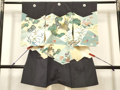 平和屋着物[]お宮参り　男の子　祝着　産着　初着　のしめ　駒刺繍　切嵌休み鳥花松文　金彩　ますいわ屋扱い　逸品　DABH5295ea