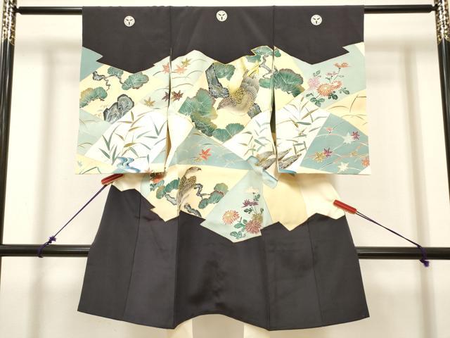 平和屋着物[]お宮参り　男の子　祝着　産着　初着　のしめ　駒刺繍　切嵌休み鳥花松文　金彩　ますいわ屋扱い　逸品　DABH5295ea