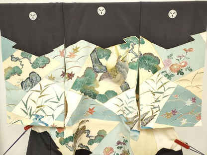 平和屋着物[]お宮参り　男の子　祝着　産着　初着　のしめ　駒刺繍　切嵌休み鳥花松文　金彩　ますいわ屋扱い　逸品　DABH5295ea