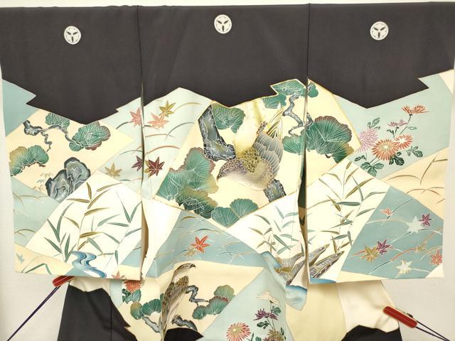 平和屋着物[]お宮参り　男の子　祝着　産着　初着　のしめ　駒刺繍　切嵌休み鳥花松文　金彩　ますいわ屋扱い　逸品　DABH5295ea