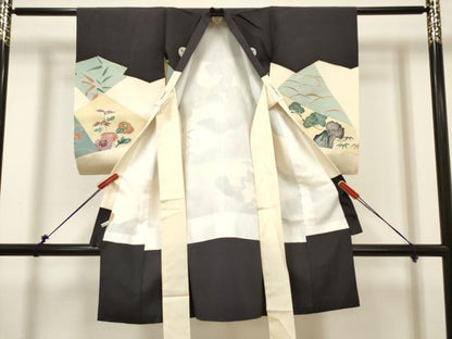 平和屋着物[]お宮参り　男の子　祝着　産着　初着　のしめ　駒刺繍　切嵌休み鳥花松文　金彩　ますいわ屋扱い　逸品　DABH5295ea