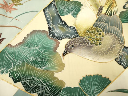 平和屋着物[]お宮参り　男の子　祝着　産着　初着　のしめ　駒刺繍　切嵌休み鳥花松文　金彩　ますいわ屋扱い　逸品　DABH5295ea
