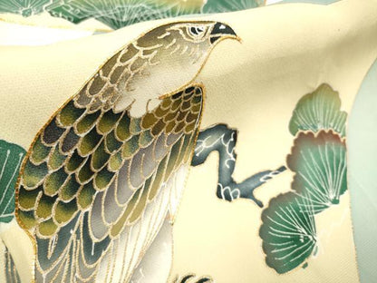 平和屋着物[]お宮参り　男の子　祝着　産着　初着　のしめ　駒刺繍　切嵌休み鳥花松文　金彩　ますいわ屋扱い　逸品　DABH5295ea
