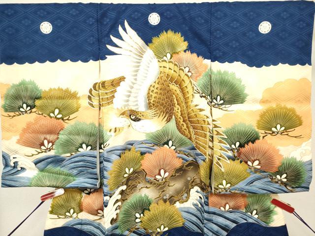 平和屋着物[]お宮参り　男の子　祝着　産着　初着　のしめ　鷹　鷲　立波松文　金彩　逸品　DABH5297ea