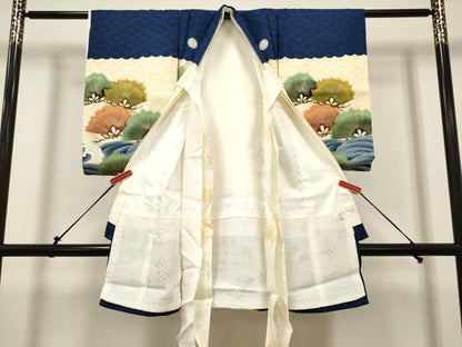 平和屋着物[]お宮参り　男の子　祝着　産着　初着　のしめ　鷹　鷲　立波松文　金彩　逸品　DABH5297ea