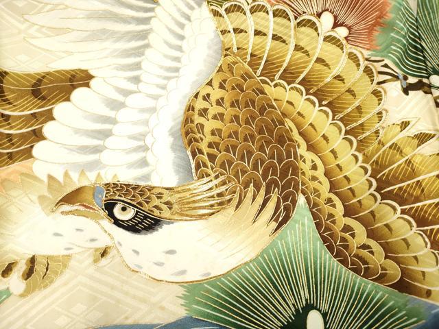 平和屋着物[]お宮参り　男の子　祝着　産着　初着　のしめ　鷹　鷲　立波松文　金彩　逸品　DABH5297ea