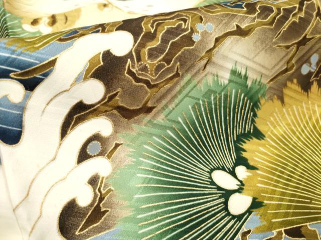 平和屋着物[]お宮参り　男の子　祝着　産着　初着　のしめ　鷹　鷲　立波松文　金彩　逸品　DABH5297ea