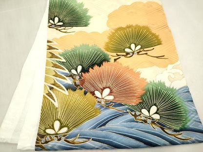 平和屋着物[]お宮参り　男の子　祝着　産着　初着　のしめ　鷹　鷲　立波松文　金彩　逸品　DABH5297ea