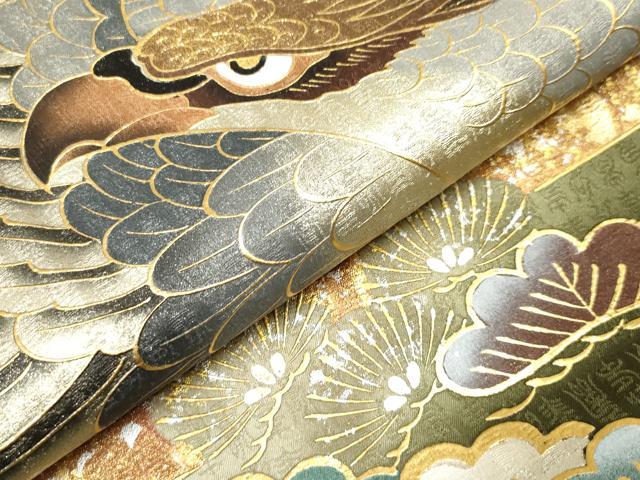 平和屋着物[]お宮参り　男の子　祝着　産着　初着　のしめ　鷹　鷲　宝船笠松文　暈し染め　金銀彩　逸品　DABH5298ea