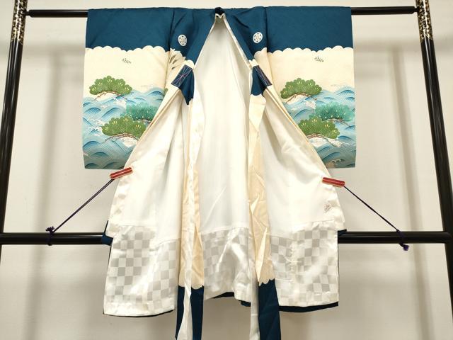 平和屋着物[]お宮参り　男の子　祝着　産着　初着　のしめ　駒刺繍　鷹　鷲　立波鼓絵巻笠松文　金彩　逸品　DABH5299ea
