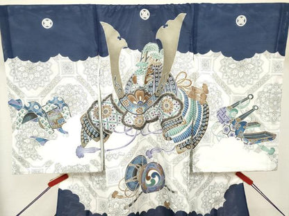 平和屋着物＊夏物　お宮参り　男の子　祝着　産着　初着　のしめ　絽　龍　兜　楽器蜀江花文　DABH5300ea