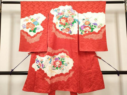平和屋着物[]お宮参り　女の子　祝着　産着　初着　のしめ　絞り　飾花文　金彩　逸品　DABH5303ea