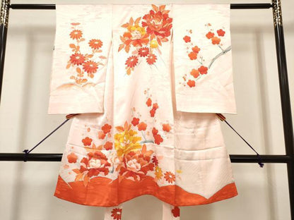 平和屋着物[]お宮参り　女の子　祝着　産着　初着　のしめ　駒刺繍　牡丹　菊　枝梅　逸品　DABH5304ea