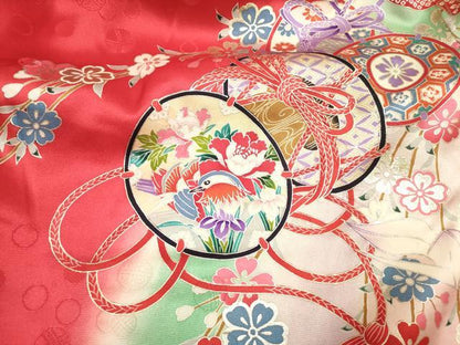 平和屋着物[]お宮参り　女の子　祝着　産着　初着　のしめ　枝垂れ桜　折り鶴　鼓　暈し染め　金銀彩　逸品　DABH5305ea
