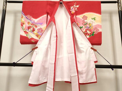 平和屋着物[]お宮参り　女の子　祝着　産着　初着　のしめ　御殿鞠　束ね熨斗鈴花松文　暈し染め　金彩　逸品　DABH5306ea