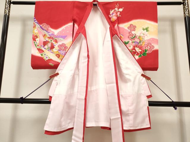 平和屋着物[]お宮参り　女の子　祝着　産着　初着　のしめ　御殿鞠　束ね熨斗鈴花松文　暈し染め　金彩　逸品　DABH5306ea