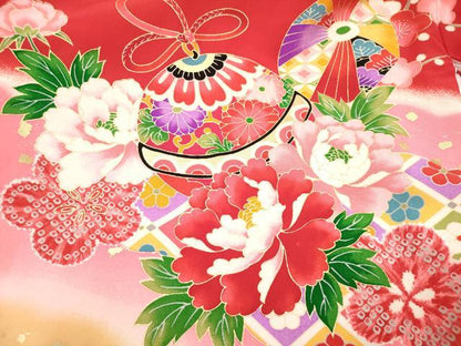 平和屋着物[]お宮参り　女の子　祝着　産着　初着　のしめ　御殿鞠　束ね熨斗鈴花松文　暈し染め　金彩　逸品　DABH5306ea