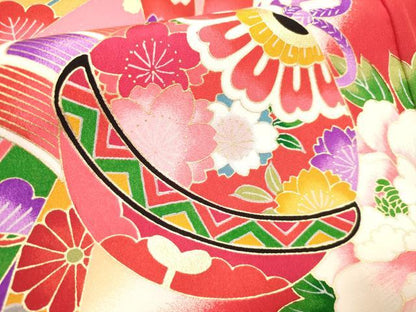 平和屋着物[]お宮参り　女の子　祝着　産着　初着　のしめ　御殿鞠　束ね熨斗鈴花松文　暈し染め　金彩　逸品　DABH5306ea
