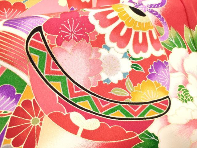 平和屋着物[]お宮参り　女の子　祝着　産着　初着　のしめ　御殿鞠　束ね熨斗鈴花松文　暈し染め　金彩　逸品　DABH5306ea