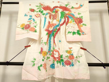 平和屋着物＊夏物　お宮参り　女の子　祝着　産着　初着　のしめ　絽　朱雀牡丹菊文　金彩　逸品　DABH5307ea