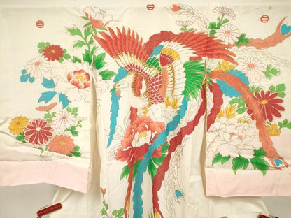 平和屋着物＊夏物　お宮参り　女の子　祝着　産着　初着　のしめ　絽　朱雀牡丹菊文　金彩　逸品　DABH5307ea
