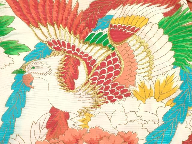 平和屋着物＊夏物　お宮参り　女の子　祝着　産着　初着　のしめ　絽　朱雀牡丹菊文　金彩　逸品　DABH5307ea