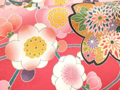 平和屋着物[]お宮参り　女の子　祝着　産着　初着　のしめ　鞠舞桜文　枝梅　暈し染め　金銀彩　未使用　DABH5308ea