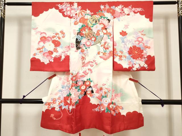 平和屋着物[]お宮参り　女の子　祝着　産着　初着　のしめ　扇面花鞠文　暈し染め　金彩　逸品　DABH5309ea