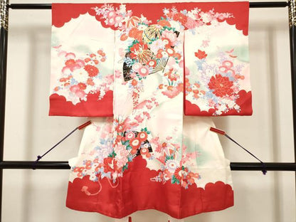 平和屋着物[]お宮参り 女の子 祝着 産着 初着 のしめ 扇面花鞠文 暈し染め 金彩 逸品 DABH5309ea