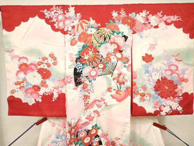 平和屋着物[]お宮参り　女の子　祝着　産着　初着　のしめ　扇面花鞠文　暈し染め　金彩　逸品　DABH5309ea
