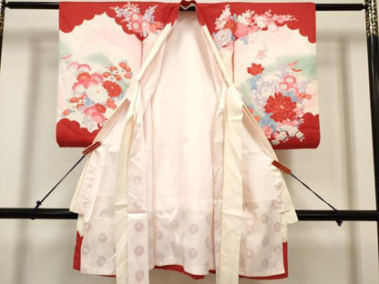 平和屋着物[]お宮参り　女の子　祝着　産着　初着　のしめ　扇面花鞠文　暈し染め　金彩　逸品　DABH5309ea