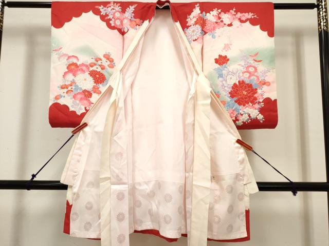 平和屋着物[]お宮参り　女の子　祝着　産着　初着　のしめ　扇面花鞠文　暈し染め　金彩　逸品　DABH5309ea