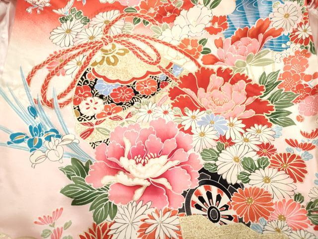 平和屋着物[]お宮参り　女の子　祝着　産着　初着　のしめ　御殿鞠　扇面鈴花文　暈し染め　金彩　逸品　DABH5310ea
