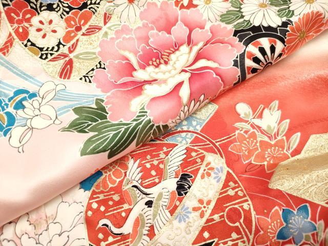 平和屋着物[]お宮参り　女の子　祝着　産着　初着　のしめ　御殿鞠　扇面鈴花文　暈し染め　金彩　逸品　DABH5310ea