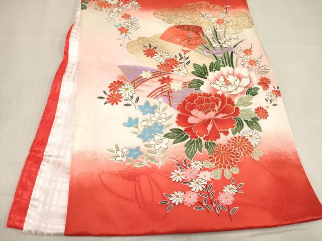 平和屋着物[]お宮参り　女の子　祝着　産着　初着　のしめ　御殿鞠　扇面鈴花文　暈し染め　金彩　逸品　DABH5310ea