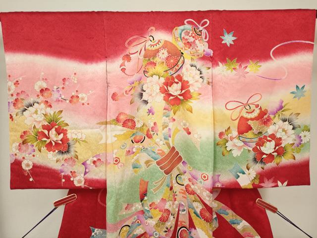 平和屋着物[]お宮参り　女の子　祝着　産着　初着　のしめ　束ね熨斗鈴花文　暈し染め　金彩　逸品　DABH5311ea