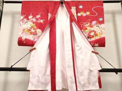 平和屋着物[]お宮参り　女の子　祝着　産着　初着　のしめ　束ね熨斗鈴花文　暈し染め　金彩　逸品　DABH5311ea