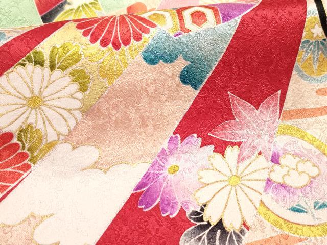 平和屋着物[]お宮参り　女の子　祝着　産着　初着　のしめ　束ね熨斗鈴花文　暈し染め　金彩　逸品　DABH5311ea