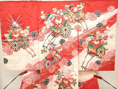 平和屋着物[]お宮参り　女の子　祝着　産着　初着　のしめ　駒刺繍　花車文　暈し染め　金彩　逸品　DABH5312ea