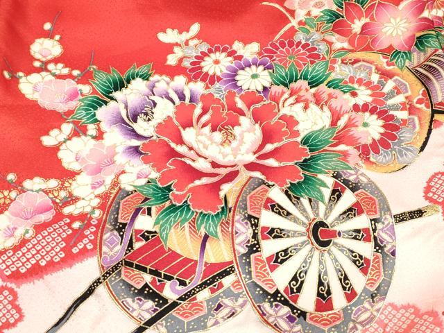 平和屋着物[]お宮参り　女の子　祝着　産着　初着　のしめ　駒刺繍　花車文　暈し染め　金彩　逸品　DABH5312ea