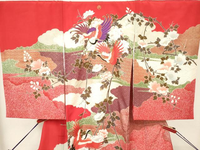 平和屋着物[]お宮参り　女の子　祝着　産着　初着　のしめ　駒刺繍　飛鶴雲取り吉祥文　枝垂れ桜　金彩　逸品　DABH5313ea