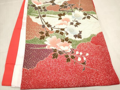 平和屋着物[]お宮参り　女の子　祝着　産着　初着　のしめ　駒刺繍　飛鶴雲取り吉祥文　枝垂れ桜　金彩　逸品　DABH5313ea