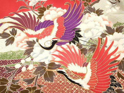 平和屋着物[]お宮参り　女の子　祝着　産着　初着　のしめ　駒刺繍　飛鶴雲取り吉祥文　枝垂れ桜　金彩　逸品　DABH5313ea