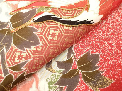 平和屋着物[]お宮参り　女の子　祝着　産着　初着　のしめ　駒刺繍　飛鶴雲取り吉祥文　枝垂れ桜　金彩　逸品　DABH5313ea