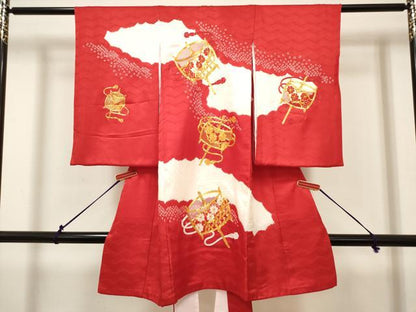 平和屋着物[]お宮参り　女の子　祝着　産着　初着　のしめ　駒刺繍　絞り　糸車文　逸品　DABH5314ea