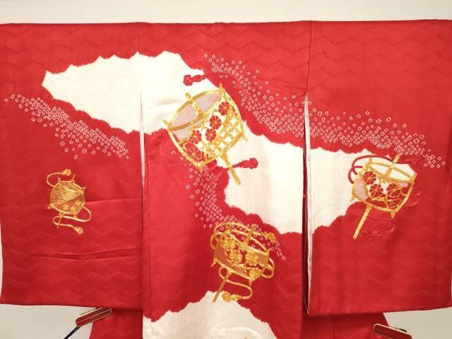 平和屋着物[]お宮参り　女の子　祝着　産着　初着　のしめ　駒刺繍　絞り　糸車文　逸品　DABH5314ea