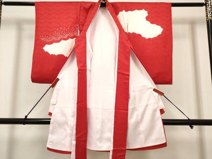 平和屋着物[]お宮参り　女の子　祝着　産着　初着　のしめ　駒刺繍　絞り　糸車文　逸品　DABH5314ea